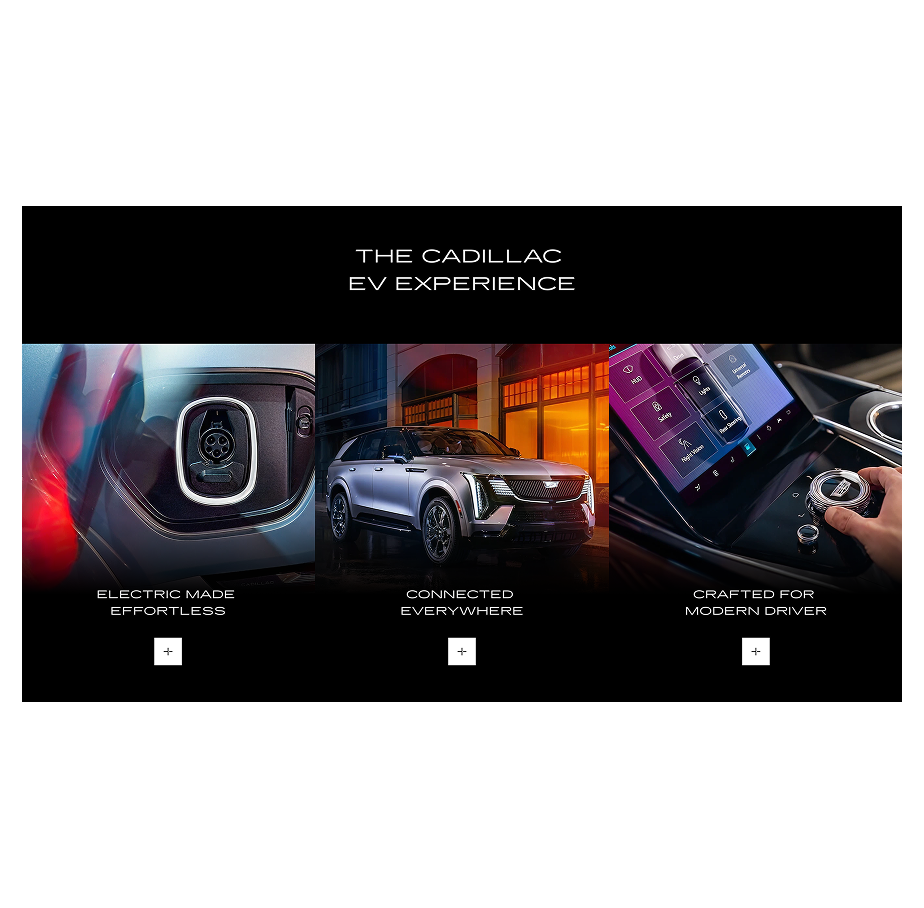 Cadillac IQ desktop hero UI, The Cadillac EV Experience
