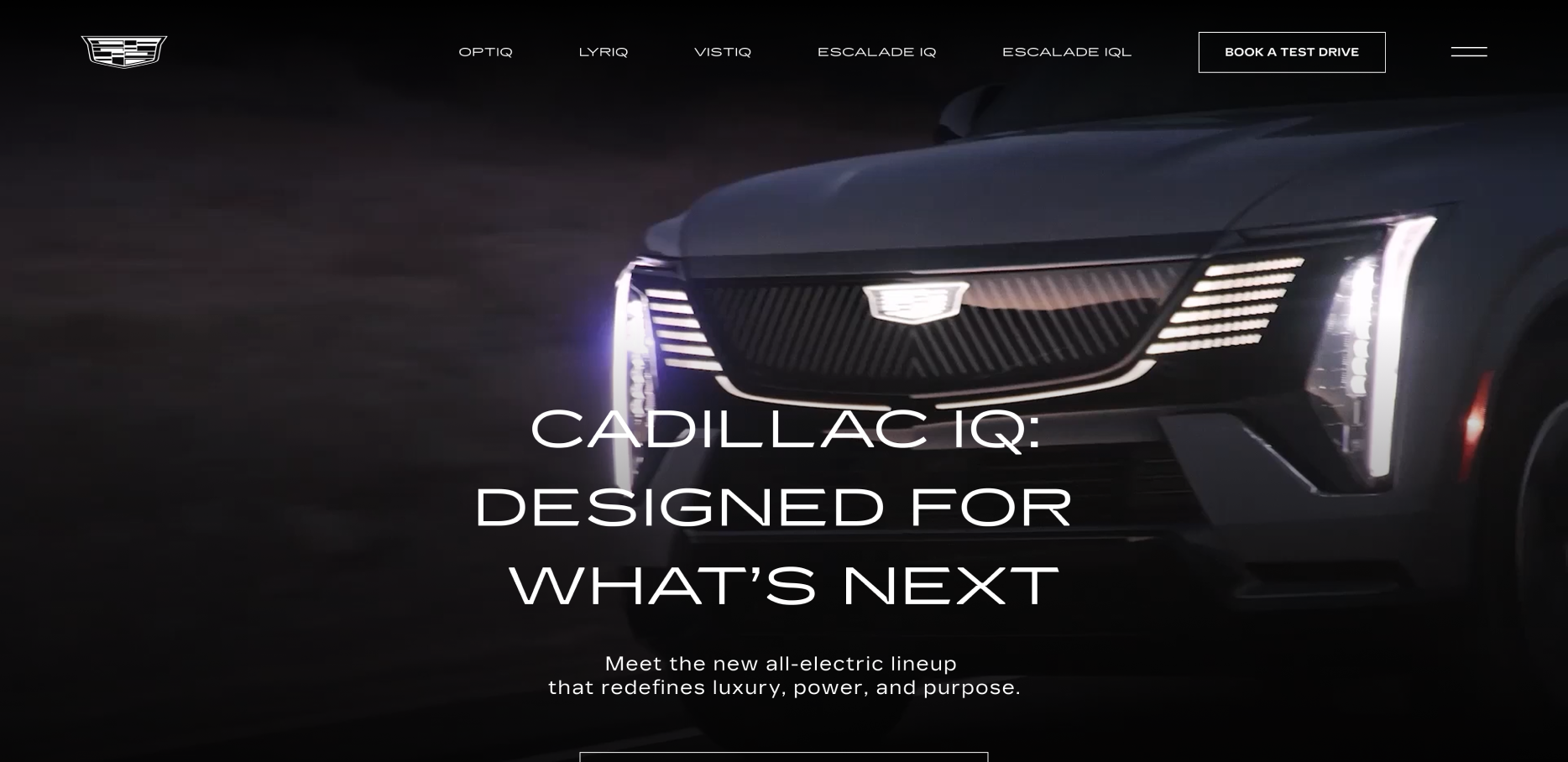 Cadillac IQ microsite hero: "Designed for What's Next"